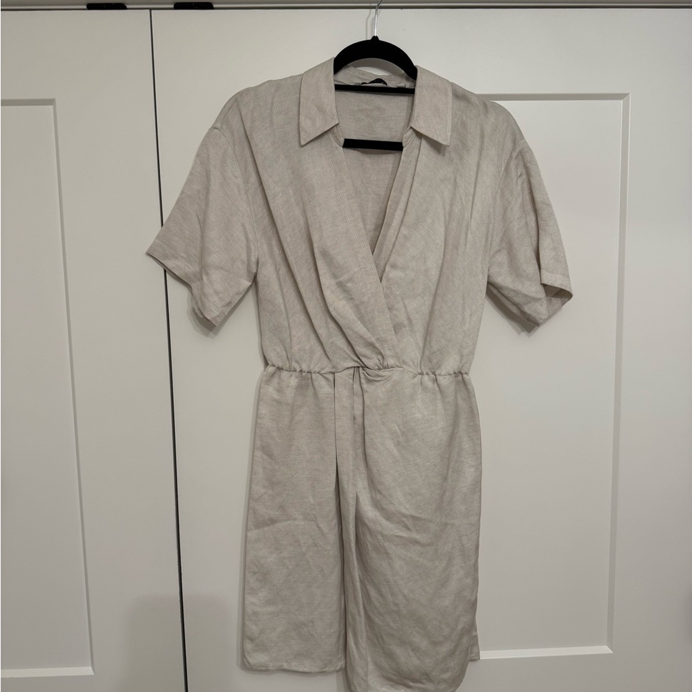 & Other Stories Beige Short Sleeve Knot Shirt Dress